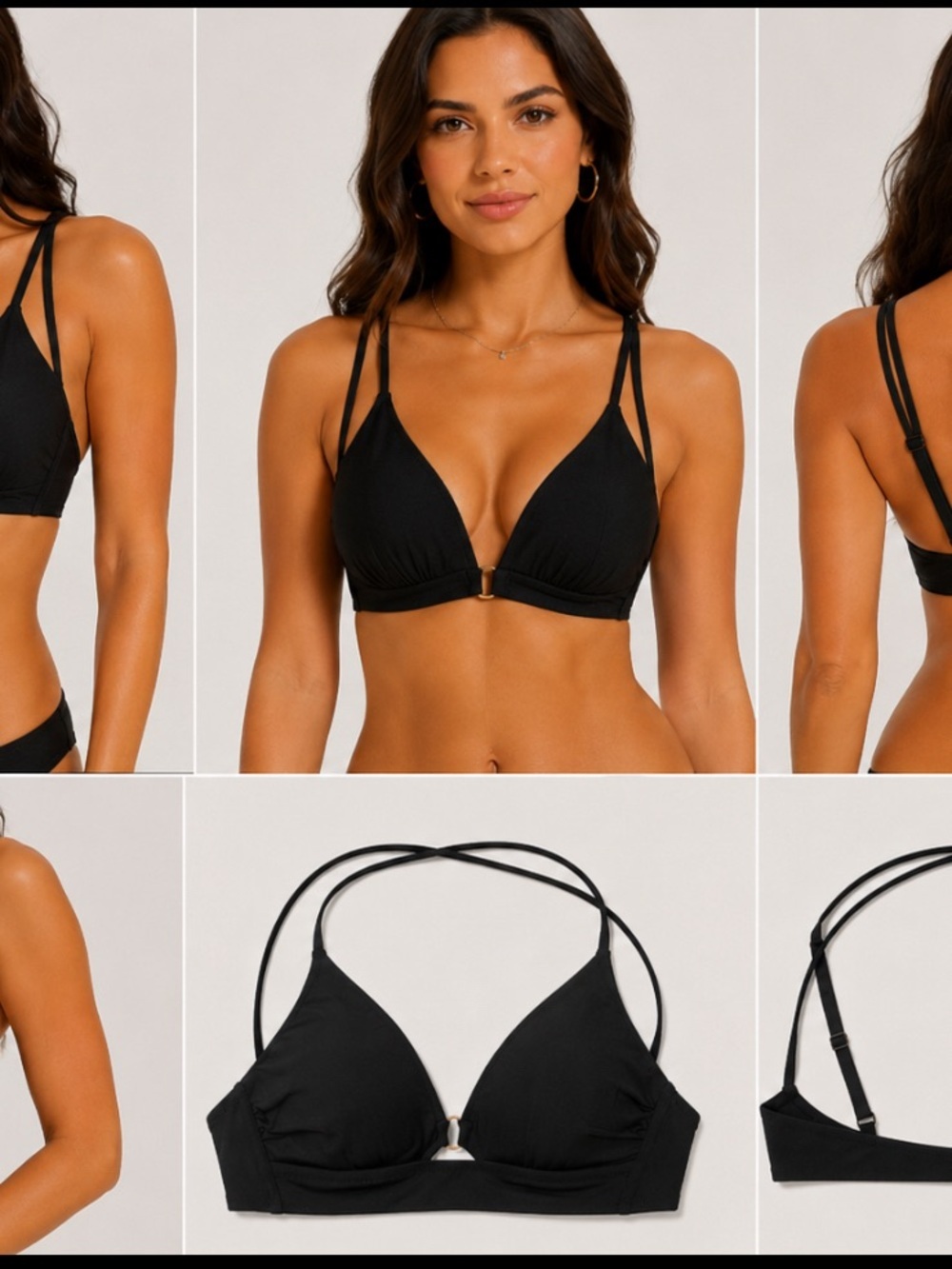 Women’s Black Double-Strap Triangle Bikini Top